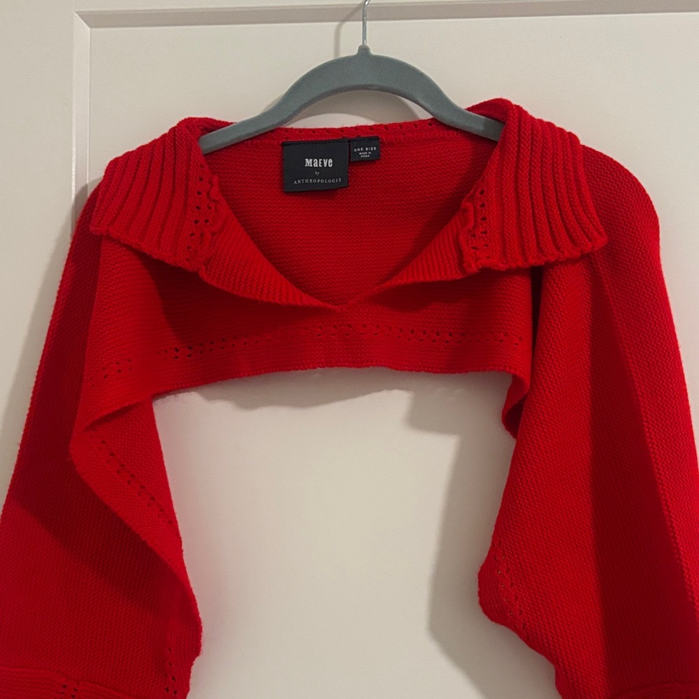 Mauve Anthropologie Vibrant Red Shrug cropped sweater one size - Picture 4 of 6
